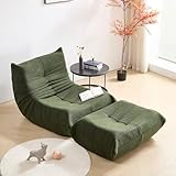 okwish Schlafsofas Relaxsessel mit Rückenlehne und Fußstütze, Lazy Sofa, Indoor-Sitzkissen, Faltbarer Meditationsstuhl, geeignet für Schlafzimmer, Wohnzimmer, Grü