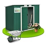 Juskys Metall Gerätehaus M 4 m³ mit Fundament, 213 x 130 x 173 cm, Geräteschuppen mit Pultdach & Schiebetür, Stahl Gartenhaus Garten Schuppen, grü