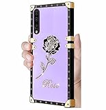 TTVV Glitzer Hülle für Samsung Galaxy A50,Diamant Bling Rose Blume Handyhülle Square Case für Mädchen Verstärkte Ecken Outdoor Stoßfest Schützhü