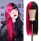 Draculaura Cosplay Perücke, Schwarze Rosa Perücke für Mädchen, Zweifarbige Lange Gerade Perücke, Anime Cosplay Perücke Accessories für Karneval Halloween Weihnachten Geburtstag Cosplay Party