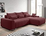 Furnix Ecksofa Loreta mit Schlaffunktion und Bettkasten - Couch L-Form Sofa mit Kissen - Stellfüße in Chromoptik - B260 x H98 x T179 cm, Liegefläche: 148 x 205 cm - MT59 (Bordeaux)