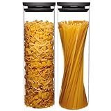 Hatty Hays® Vorratsgläser 2er Set (2 x 1700ml) Spaghettiglas ideal für Nudel & Mehl 1kg Aufbewahrung, Vorratsdosen mit Deckel aus robustem Glas, spülmaschinengeeignet, aromadicht und BPA frei