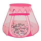 SELONIS Baby Spielzelt Mit Plastikbällen Zelt 105X90cm/100 Bälle Plastikkugel Kinder, Pink:Perle-Grau-Transparent-Puderrosa