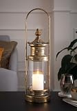 Dekoleidenschaft Laterne Gold aus Metall & Glas, 54 cm hoch, mit antiker Patina, Windlicht, Hängelaterne, Kerzenhalter, G
