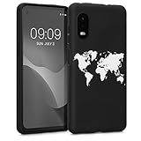 kwmobile Hülle kompatibel mit Samsung Galaxy Xcover Pro - Handyhülle Silikon Case - Travel Umriss Weiß Schwarz