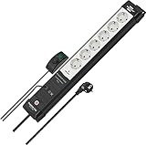 Brennenstuhl Premium-Line Comfort Switch Plus Steckdosenleiste 6-Fach (3m Kabel, zusätzlicher Hand-/Fußschalter mittels RJ-11-Verbindung steck- und verlängerbar, Made in Germany) schwarz/grau