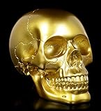 Figuren Shop GmbH Gothic Totenkopf - goldfarben - Serie: The Skull Collection | Fantasy Skull, Totenschädel, Kopf-Skulptur, H 11 cm