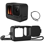 Silikon Schutzhülle für GoPro Hero 10 / Hero 9, Xpsirny 2 Silikonhülle Sleeve Case mit Umhängeband + 3 Displayschutzfolie + 2 Objektivdeckel mit Lanyard für Hero10 Hero 9 Action-Kamera