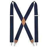 HISDERN Herren 3,5 cm breiter Hosenträger in X-Form mit sehr Starken 4 Metall Clip für Männer und Damen elastisch und verstellbar Navy blau