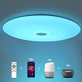 Alexa Deckenlampe Led Dimmbar mit Fernbedienung, 24W Smart Led Deckenleuchte Rund mit RGB Farbwechsel, 3000-6500K 2050LM, Weiß