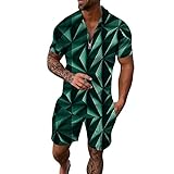 2023 New Pre-AA Style Herren 3D Kurzarm Anzug Shorts Strand Tropical HawaiianSS Body Sport Shorts Anzug Sportanzug Karate Anzug für Herren, grün, XL