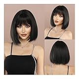 Damenperücke Modeperücke Hellbraune Bob-Perücke for Damen mit glattem Haar, hochglänzende blonde Perücke mit 150 Dichte und vollem Pony Perücke(Black)