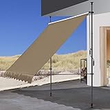 QUICK STAR Klemmmarkise 300x130cm Beige Balkonmarkise Sonnenschutz Terrassenüberdachung Höhenverstellbar von 200-290cm Markise Balkon ohne Bohren