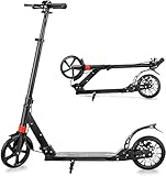 COSMOLINO Tretroller Erwachsene, Kick Scooter, City Roller mit Handbremse, Roller Kinder, Trettroller, Cityroller Bremse, Klappbar, 200mm Rad, 120kg belastbar (Schwarz)