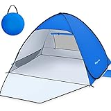 Glymnis Strandmuschel Pop Up Strandzelt Strand Zelt mit Reißverschlusstür UV-Schutz 50+ Windschutz kleines Packmaß Blau Strandzelt für 2-4 Personen