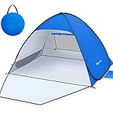 Glymnis Strandmuschel Pop Up Strandzelt Strand Zelt mit Reißverschlusstür UV-Schutz 50+ Windschutz kleines Packmaß Blau Strandzelt für 2-4 Personen
