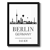Berlin Skyline mit individueller Entfernungsangabe personalisiertes Bild optional mit Holz-Rahmen Geschenk Geschenkidee