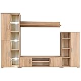 Hommdiy Wohnwand LED-Leuchten Sonoma Eiche Anbauwand Schrankwand TV Wand-Sonoma-E