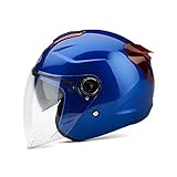 Boseman Erwachsener Motorradhelm mit Doppelvisier, Jet-Helm Chopper Cruiser Vintage Pilot Helmet, Bestehen Sie den Kollisionstest, um die Verkehrssicherheit zu Gewährleisten(Blau)