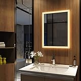 Meykoers Wandspiegel Badezimmerspiegel LED Badspiegel mit Beleuchtung 50x70cm Warmweiß 3000K, Spiegel mit Beleuchtung Lichtspiegel ohne Schalter
