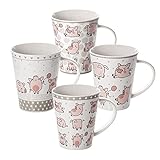 Schwein Tasse - Tassen Set 4 Tiere Kaffeetasen Kaffebecher Teetassen Keramik mit Lustiges Schweine-Motiv, Schwein Geschenk für Tierliebhaber