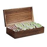 Relaxdays Vintage Teebox, 8 Fächer, für 80 Teebeutel, mit Deckel, Aromaschutz, Holz Teekiste HBT 8,5x30,5x15,5 cm, braun, 15,5 x 30,5 x 8,5 cm