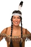 Balinco Indianer Perücke mit Zöpfen im Set in schwarz mit Feder für Herren & Damen Fasching Karneval
