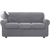 Elastisch Sofaüberzug Stretch 3 Sitzer Couchbezug - Super Weich Couch Überzug mit armlehne Sofahusse Sofa Abdeckung für Sofa, Couch, Sessel(3 Sitzer,Hellgrau）