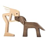 D/L Ravcerol Neueste Holzfiguren Skulptur Ornamente Set, abstrakte Stil Menschen mit Hund Statue, Freundschaft zwischen Hund und Menschen Denkmäler Statue für Home Office
