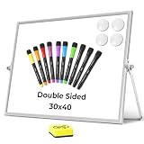Ohuhu Whiteboard Klein A3, Magnetisch Doppelseitig, Trocken Abwischbar, White Board mit Ständer Inklusive Stifte, Radiergummis, 40x30