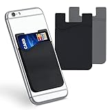 kwmobile 3X Kartenhalter Hülle für Smartphone - selbstklebend - Aufklebbare Silikon Kreditkarten Tasche Schwarz Schwarz Grau - Maße 8,5x5,5cm