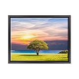 Krea Quadro auf Leinwand Canvas - fertig zum Aufhängen - Baum in Zeitschrift am Meer - Landschaft Natur Panorama Dimensione: 30x40cm B - Colore Nero M