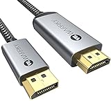 4K DisplayPort auf HDMI Kabel [Vergoldete, Geflochten, Aluminiumhülse], WARRKY Unidirektionaler DP-Computer zu HDMI-Monitor Kompatibel für Lenovo, HP, Dell, AMD, NVIDIA, 1,8m