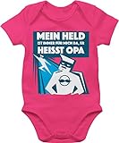 Shirtracer Statement Sprüche Baby - Mein Held ist Immer für Mich da. Er heißt Opa - 12/18 Monate - Fuchsia - Strampler Opa - BZ10 - Baby Body Kurzarm für Jungen und Mädchen