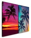 Wandbild 2 teilig je 60x90cm Palmen Paradies Karibik Südsee Sonnenuntergang Sommer Romantisch