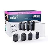 Arlo Ultra 2 Überwachungskamera Aussen WLAN, Kabellos, 4er Set, 4K UHD Qualitätsprodukt, 180° Sichtfeld, Spotlight, Farb-Nachtsicht, Bewegungsmelder, Alarm Sirene + mit Arlo Secure Testzeitraum