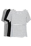Smallshow Stillshirt Umstandstop T-Shirt Überlagertes Design Umstandsshirt Schwangerschaft Kleidung Mutterschafts Kurzarm Shirt,Black/Grey/White Stripe,M