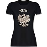 Fussball WM 2022 Fanartikel - Polska Vintage - L - Schwarz - Tshirt Polen Damen - L191 - Tailliertes Tshirt für Damen und Frauen T-Shirt