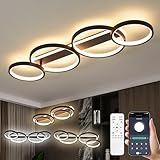 LED Deckenlampe,Dimmbar Deckenleuchte Mit Fernbedienung APP,Einstellbar Ringform Wohnzimmerlampe 4 Flammig Kronleuchter Lampe,48W 3000-6500K deckenbeleuchtung für Schlafzimmer Wohnzimmer,Schwarz 86