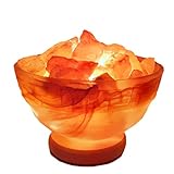Salzkristall Lampe Feuer des Olymp | Salzstein Beleuchtung | Salz Brocken Lampe | Echte Salzbrocken in einer braun geschleierten Glasschale beleuchtet