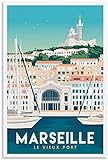 CHZHE Vintage Kunstdruck auf Leinwand, Motiv 'Vieux-Port de Marseille', modernes Wandbild, für Schlafzimmer, 50 x 75 cm