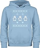 Weihnachten Kinder Geschenk Christmas - Norweger Pixel Pinguin - 128 (7/8 Jahre) - Hellblau - Après-Ski - JH001K JH001J Just Hoods Kids Hoodie - Hoodie Kinder Pullover für Mädchen und Jungen