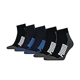 PUMA Unisex-Adult BWT Cushioned Quarter (5 Pack) Socks, Blue/Black, 39/42 (5er Pack)