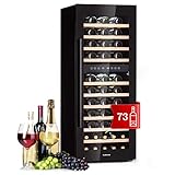 Klarstein Weinkühlschrank Freistehend, Kleiner Getränkekühlschrank Schmal, 2 Zonen Weinkühlschrank mit Glastür, Indoor/Outdoor Beersafe, Kühlschrank Klein mit LED-Lichter, 5-18°C, 73 F