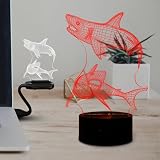 Fincoly Hai Nachtlicht für Kinder Hai Dekoration Lampe mit Fernbedienung Smart Touch dimmbar RGB 16 Farben Nachttischlampe 3D Illusion Lampe für Ozean Tierliebhaber Geburtstag W