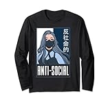 Anti Social Japanese Text Aesthetic Vaporwave Shirt Langarmshirt