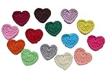 14 verschiedene Farben Häkelflicken in Herzform, gestrickt, handgefertigt, Verzierungen zum Selbermachen von Haaren, Accessoires, Schmuckherstellung, Handyhülle