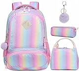 Schulrucksack für Mädchen - Schüler Magic Glitter Leichter Reiserucksack Schöner Freizeitrucksack für Mädchen 3 in 1 (Shiny Pink)