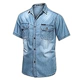T-Shirt Kurzarm Herren Summer New Men Jeanshemd New Breathable Herrenmode Kurzarm Simple Casual Shirt Herrenbekleidung-Light_Blue_3XL
