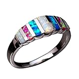 Frauen Multicolor Faux Opal Intarsien Fingerring Hochzeit Schmuck Geschenk Nützlich und praktisch